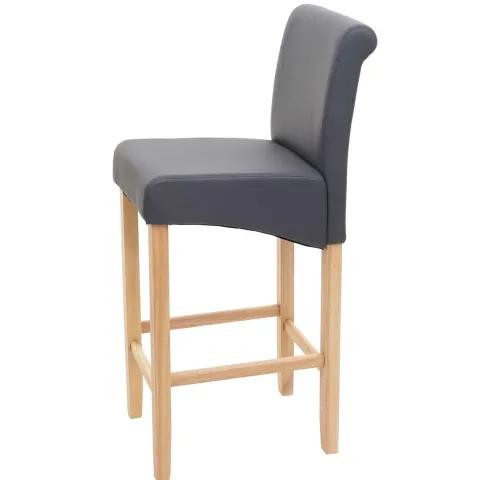 PROREGAL 2er-Set Barhocker gepolstert mit Lehne Sitzhöhe 75cm Holz Grau matt helle Beine Kunstleder Barstuhl Tresenhocker