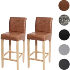 PROREGAL 2er-Set Barhocker gepolstert mit Lehne Sitzhöhe 75cm Holz Wildlederimitat helle Beine Stoff/Textil Barstuhl Tresenhocker