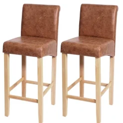 PROREGAL 2er-Set Barhocker gepolstert mit Lehne Sitzhöhe 75cm Holz Wildlederimitat helle Beine Stoff/Textil Barstuhl Tresenhocker