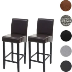 PROREGAL 2er-Set Barhocker gepolstert mit Lehne Sitzhöhe 75cm Holz Creme dunkle Beine Leder Barstuhl Tresenhocker
