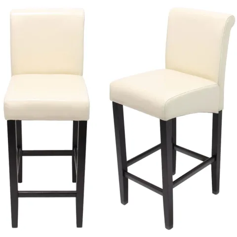 PROREGAL 2er-Set Barhocker gepolstert mit Lehne Sitzhöhe 75cm Holz Creme dunkle Beine Leder Barstuhl Tresenhocker