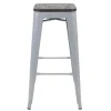 PROREGAL 2er-Set Barhocker inkl. Holz-Sitzfläche Sitzhöhe 76cm Metall Industriedesign stapelbar Grau Barstuhl Tresenhocker