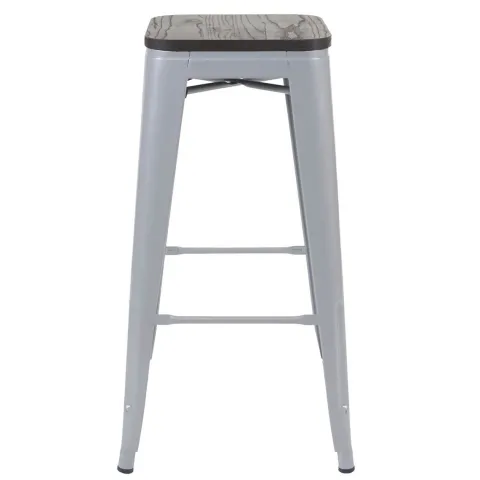 PROREGAL 2er-Set Barhocker inkl. Holz-Sitzfläche Sitzhöhe 76cm Metall Industriedesign stapelbar Grau Barstuhl Tresenhocker