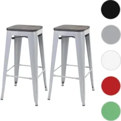 PROREGAL 2er-Set Barhocker inkl. Holz-Sitzfläche Sitzhöhe 76cm Metall Industriedesign stapelbar Grau Barstuhl Tresenhocker