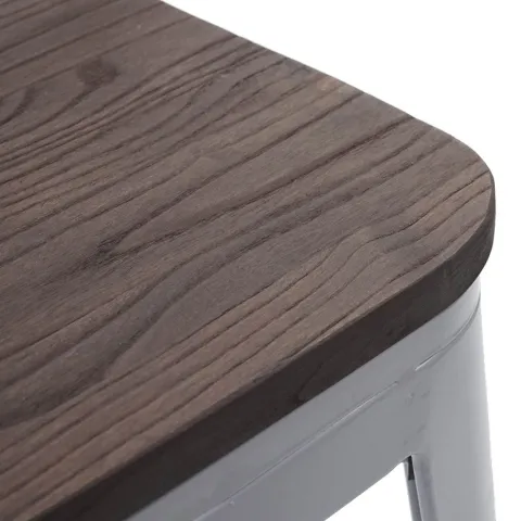 PROREGAL 2er-Set Barhocker inkl. Holz-Sitzfläche Sitzhöhe 76cm Metall Industriedesign stapelbar Grau Barstuhl Tresenhocker