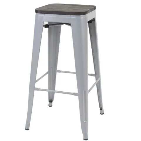 PROREGAL 2er-Set Barhocker inkl. Holz-Sitzfläche Sitzhöhe 76cm Metall Industriedesign stapelbar Grau Barstuhl Tresenhocker