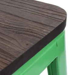 PROREGAL 2er-Set Barhocker inkl. Holz-Sitzfläche Sitzhöhe 76cm Metall Industriedesign stapelbar Grün Barstuhl Tresenhocker