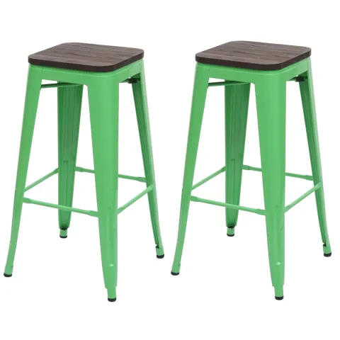 PROREGAL 2er-Set Barhocker inkl. Holz-Sitzfläche Sitzhöhe 76cm Metall Industriedesign stapelbar Grün Barstuhl Tresenhocker