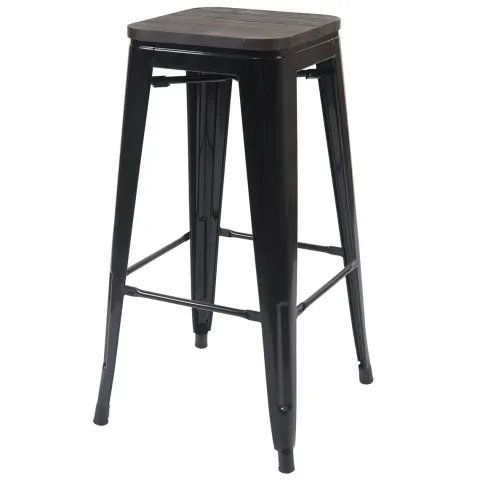 PROREGAL 2er-Set Barhocker inkl. Holz-Sitzfläche Sitzhöhe 76cm Metall Industriedesign stapelbar Schwarz Barstuhl Tresenhocker