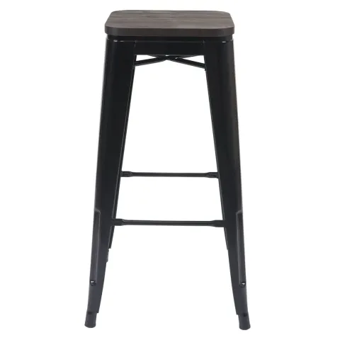 PROREGAL 2er-Set Barhocker inkl. Holz-Sitzfläche Sitzhöhe 76cm Metall Industriedesign stapelbar Schwarz Barstuhl Tresenhocker