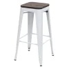 PROREGAL 4er-Set Barhocker inkl. Holz-Sitzfläche Sitzhöhe 76cm Metall Industriedesign stapelbar Weiß Barstuhl Tresenhocker