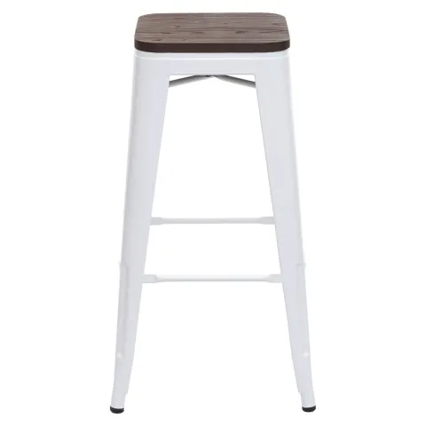 PROREGAL 4er-Set Barhocker inkl. Holz-Sitzfläche Sitzhöhe 76cm Metall Industriedesign stapelbar Weiß Barstuhl Tresenhocker