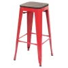 PROREGAL 4er-Set Barhocker inkl. Holz-Sitzfläche Sitzhöhe 76cm Metall Industriedesign stapelbar Rot Barstuhl Tresenhocker