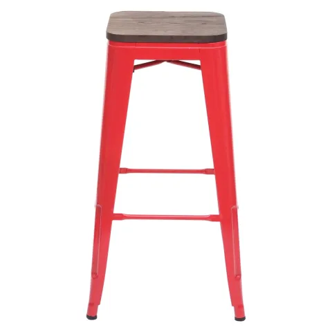 PROREGAL 4er-Set Barhocker inkl. Holz-Sitzfläche Sitzhöhe 76cm Metall Industriedesign stapelbar Rot Barstuhl Tresenhocker