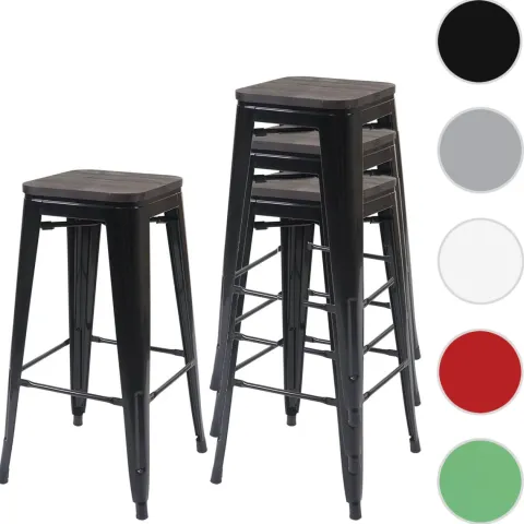 PROREGAL 4er-Set Barhocker inkl. Holz-Sitzfläche Sitzhöhe 76cm Metall Industriedesign stapelbar Rot Barstuhl Tresenhocker