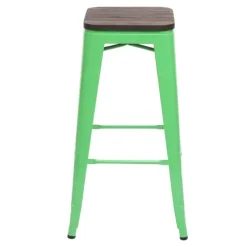 PROREGAL 4er-Set Barhocker inkl. Holz-Sitzfläche Sitzhöhe 76cm Metall Industriedesign stapelbar Grün Barstuhl Tresenhocker