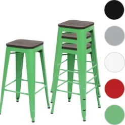 PROREGAL 4er-Set Barhocker inkl. Holz-Sitzfläche Sitzhöhe 76cm Metall Industriedesign stapelbar Grün Barstuhl Tresenhocker