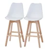 PROREGAL 2er-Set Barhocker mit Lehne, einfach Sitzhöhe 76cm Weiß Sitzfläche Kunstleder Weiß helle Beine| Retro Design