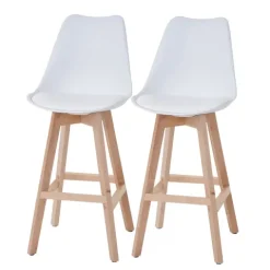 PROREGAL 2er-Set Barhocker mit Lehne, einfach Sitzhöhe 76cm Weiß Sitzfläche Kunstleder Weiß helle Beine| Retro Design