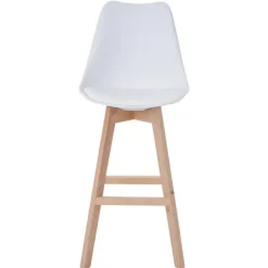 PROREGAL 2er-Set Barhocker mit Lehne, einfach Sitzhöhe 76cm Weiß Sitzfläche Kunstleder Weiß helle Beine| Retro Design