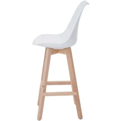 PROREGAL 2er-Set Barhocker mit Lehne, einfach Sitzhöhe 76cm Weiß Sitzfläche Kunstleder Weiß helle Beine| Retro Design
