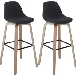 PROREGAL 2er-Set Barhocker mit Lehne, einfach Sitzhöhe 76cm Textil Dunkelgrau Barstuhl Tresenhocker mit Lehne