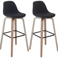 PROREGAL 2er-Set Barhocker mit Lehne, einfach Sitzhöhe 76cm Textil Dunkelgrau Barstuhl Tresenhocker mit Lehne