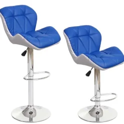 PROREGAL 2er-Set Barhocker mit Lehne Sitzhöhe 62-83cm höhenverstellbar Kunstleder Blau Barstuhl Tresenhocker