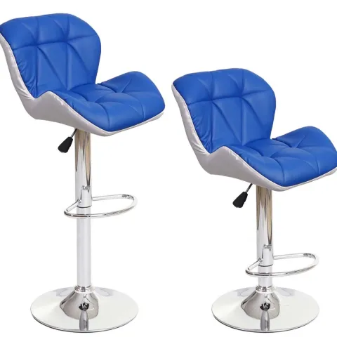 PROREGAL 2er-Set Barhocker mit Lehne Sitzhöhe 62-83cm höhenverstellbar Kunstleder Blau Barstuhl Tresenhocker