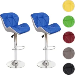 PROREGAL 2er-Set Barhocker mit Lehne Sitzhöhe 62-83cm höhenverstellbar Kunstleder Blau Barstuhl Tresenhocker