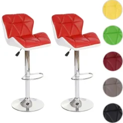 PROREGAL 2er-Set Barhocker mit Lehne Sitzhöhe 62-83cm höhenverstellbar Kunstleder Rot Barstuhl Tresenhocker