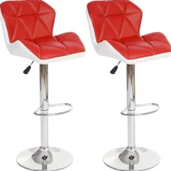 PROREGAL 2er-Set Barhocker mit Lehne Sitzhöhe 62-83cm höhenverstellbar Kunstleder Rot Barstuhl Tresenhocker