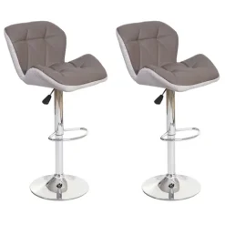 PROREGAL 2er-Set Barhocker mit Lehne Sitzhöhe 62-83cm höhenverstellbar Kunstleder Taupe-grau Barstuhl Tresenhocker