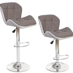 PROREGAL 2er-Set Barhocker mit Lehne Sitzhöhe 62-83cm höhenverstellbar Kunstleder Taupe-grau Barstuhl Tresenhocker