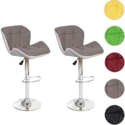 PROREGAL 2er-Set Barhocker mit Lehne Sitzhöhe 62-83cm höhenverstellbar Kunstleder Taupe-grau Barstuhl Tresenhocker