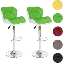 PROREGAL 2er-Set Barhocker mit Lehne Sitzhöhe 62-83cm höhenverstellbar Kunstleder Grün Barstuhl Tresenhocker