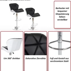 PROREGAL 2er-Set Barhocker mit Lehne Sitzhöhe 62-83cm höhenverstellbar Kunstleder Grau Barstuhl Tresenhocker