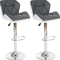 PROREGAL 2er-Set Barhocker mit Lehne Sitzhöhe 62-83cm höhenverstellbar Kunstleder Grau Barstuhl Tresenhocker