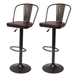PROREGAL 2er-Set Barhocker mit Lehne Sitzhöhe 63-83cm höhenverstellbar drehbar Industrial Kunstleder Metall vintage Braun| Tresenhocker Barstuhl