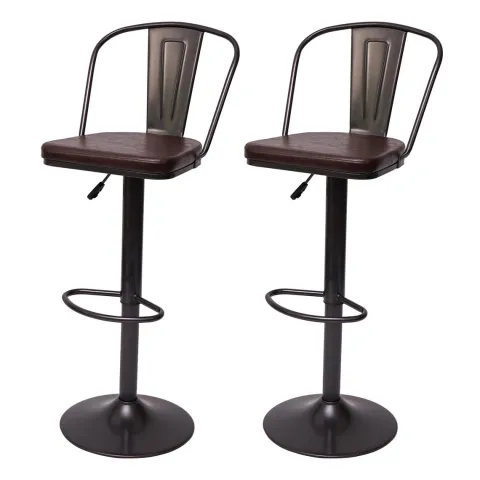 PROREGAL 2er-Set Barhocker mit Lehne Sitzhöhe 63-83cm höhenverstellbar drehbar Industrial Kunstleder Metall vintage Braun| Tresenhocker Barstuhl