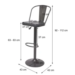 PROREGAL 2er-Set Barhocker mit Lehne Sitzhöhe 63-83cm höhenverstellbar drehbar Industrial Kunstleder Metall vintage Braun| Tresenhocker Barstuhl