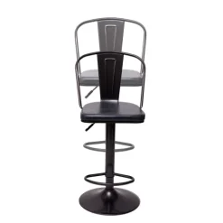 PROREGAL 2er-Set Barhocker mit Lehne Sitzhöhe 63-83cm höhenverstellbar drehbar Industrial Kunstleder Metall vintage Grau| Tresenhocker Barstuhl