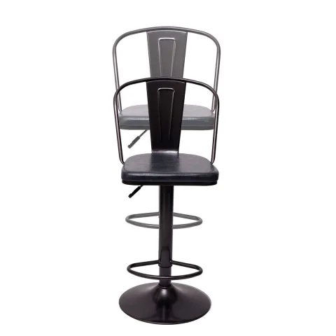 PROREGAL 2er-Set Barhocker mit Lehne Sitzhöhe 63-83cm höhenverstellbar drehbar Industrial Kunstleder Metall vintage Grau| Tresenhocker Barstuhl