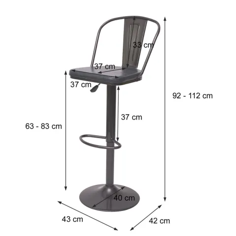 PROREGAL 2er-Set Barhocker mit Lehne Sitzhöhe 63-83cm höhenverstellbar drehbar Industrial Kunstleder Metall vintage Grau| Tresenhocker Barstuhl