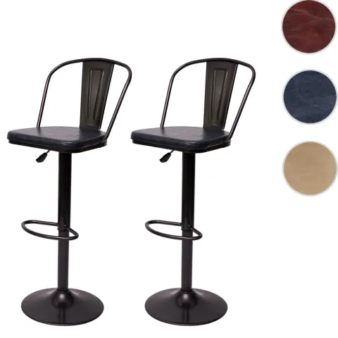 PROREGAL 2er-Set Barhocker mit Lehne Sitzhöhe 63-83cm höhenverstellbar drehbar Industrial Kunstleder Metall vintage Grau| Tresenhocker Barstuhl