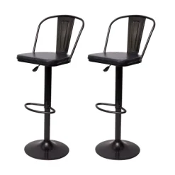 PROREGAL 2er-Set Barhocker mit Lehne Sitzhöhe 63-83cm höhenverstellbar drehbar Industrial Kunstleder Metall vintage Grau| Tresenhocker Barstuhl