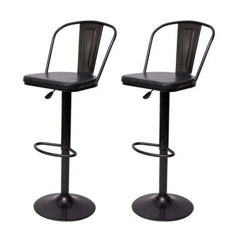 PROREGAL 2er-Set Barhocker mit Lehne Sitzhöhe 63-83cm höhenverstellbar drehbar Industrial Kunstleder Metall vintage Grau| Tresenhocker Barstuhl