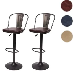 PROREGAL 2er-Set Barhocker mit Lehne Sitzhöhe 63-83cm höhenverstellbar drehbar Industrial Kunstleder Metall vintage Grau| Tresenhocker Barstuhl