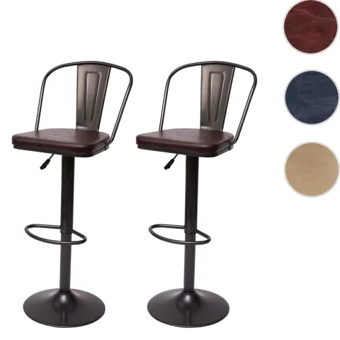 PROREGAL 2er-Set Barhocker mit Lehne Sitzhöhe 63-83cm höhenverstellbar drehbar Industrial Kunstleder Metall vintage Grau| Tresenhocker Barstuhl