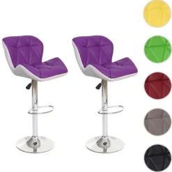 PROREGAL 2er-Set Barhocker mit Lehne Sitzhöhe 62-83cm höhenverstellbar Kunstleder Lila Barstuhl Tresenhocker